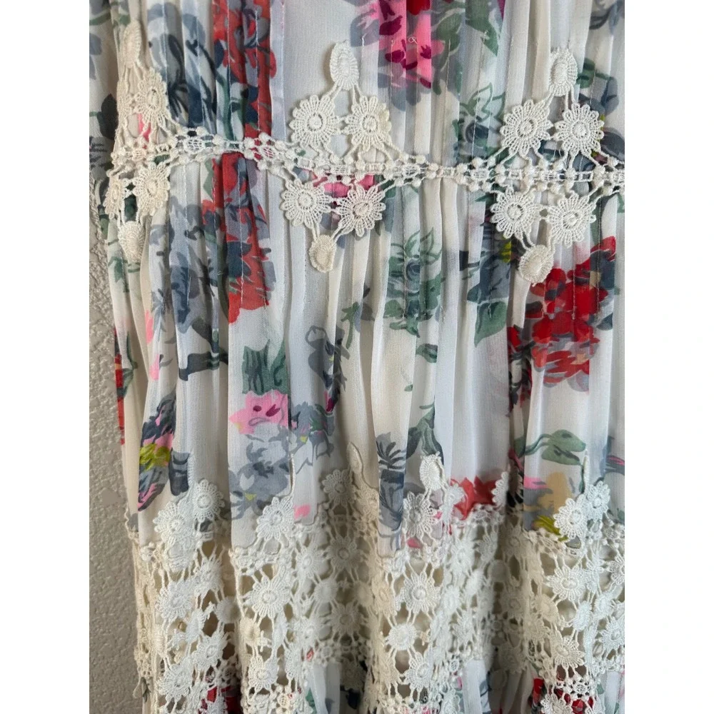 Ranna Gill Women's White Floral Crochet Lace Pleated Halter Mini Dress Size S